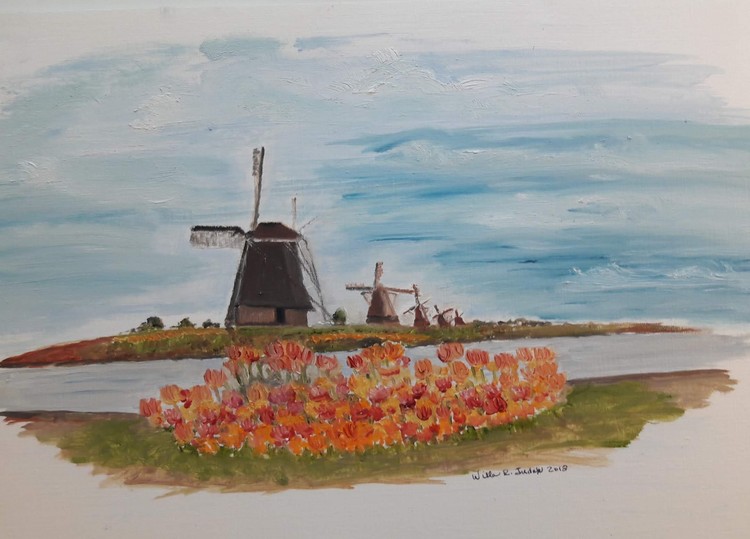 Dutch Windmill & Tulips