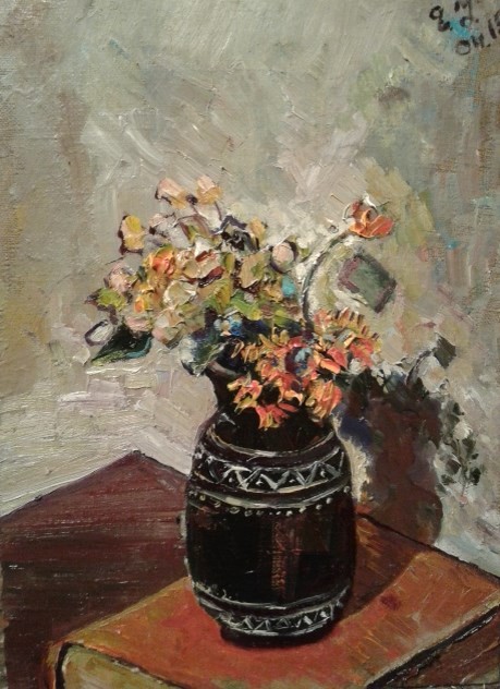 Flowers in a black flower pot