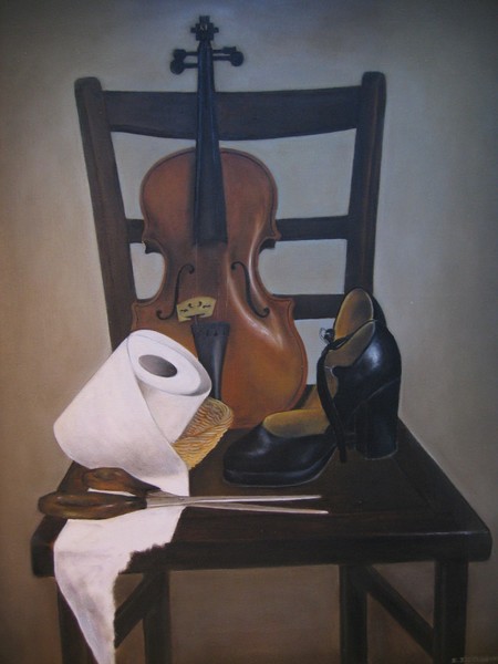 still life with chair and violin 