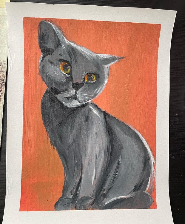 Mimi - 30012022 - olieverf op papier 2022 - A4 formaat - oil painting oilpainting paintedcat painted