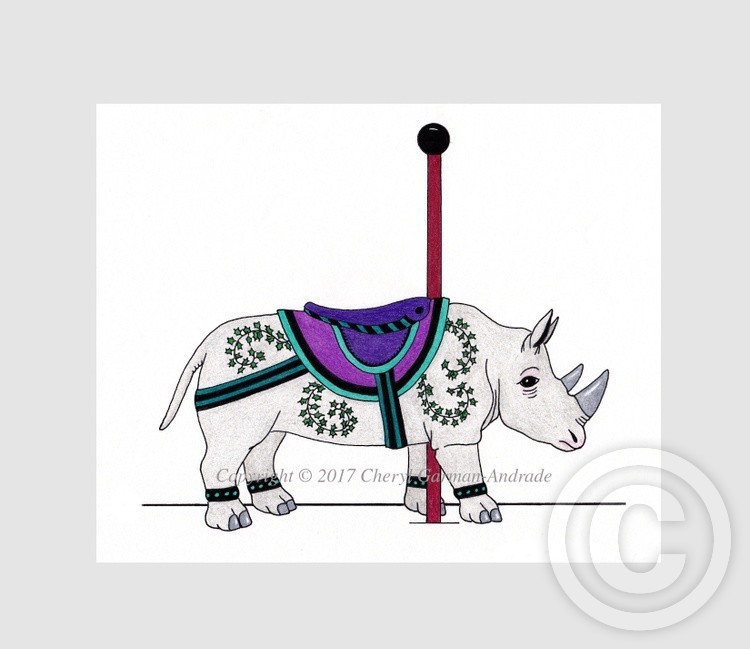 Carousel Rhino Whimsical Illustration