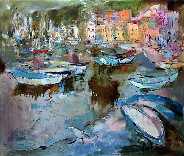 1161, Fishing boats in Komiza,60-70 cm, oil on canvas, 2011