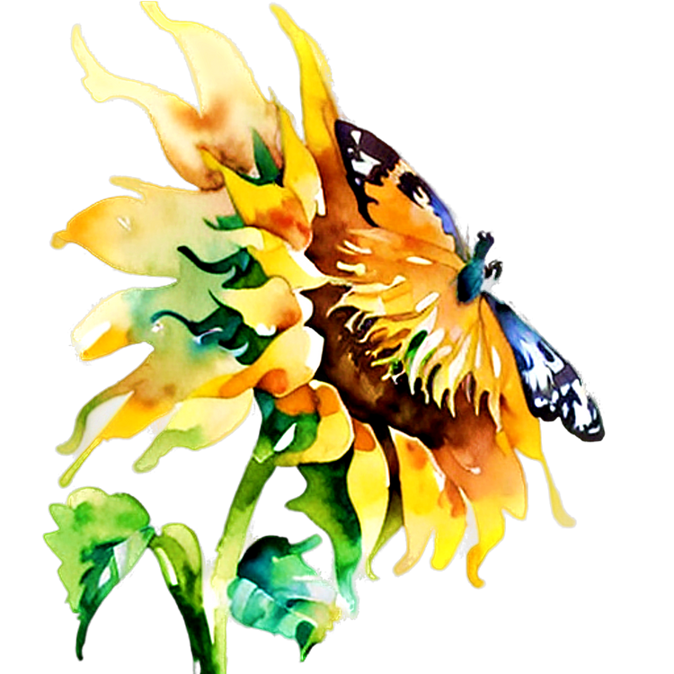Watercolor sunflower and butterfly