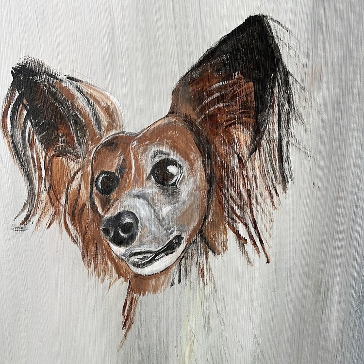 Work in progress - such a fun dog to paint paintinginprogress acrylicpainting painteddog spike myfri