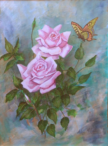Pink Roses and Butterfly