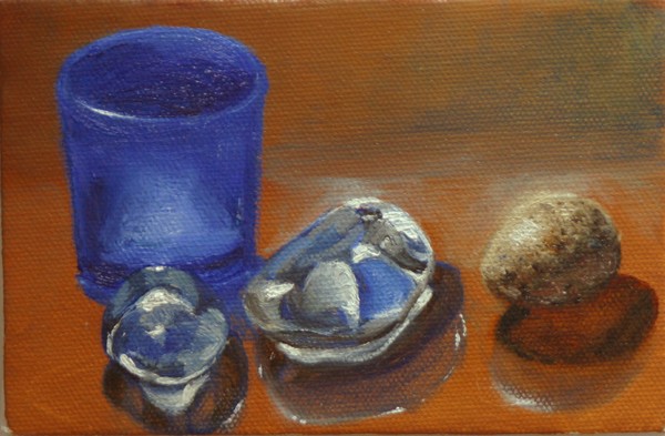 Cobalt Glass, Quartz Stones and Quail Egg