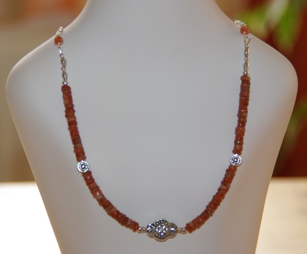 Sunstone and sterling silver necklace