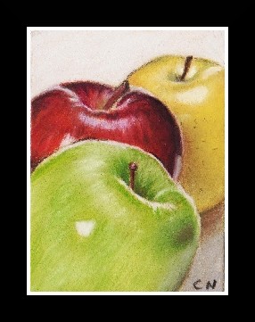 nc art aceo orig pastel 3 apples 