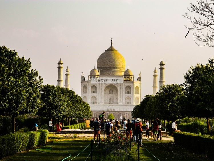 Shot of Taj Mahal during sunset.