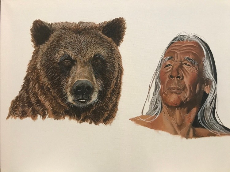 NATIVE MAN AND GRIZZLY BEAR