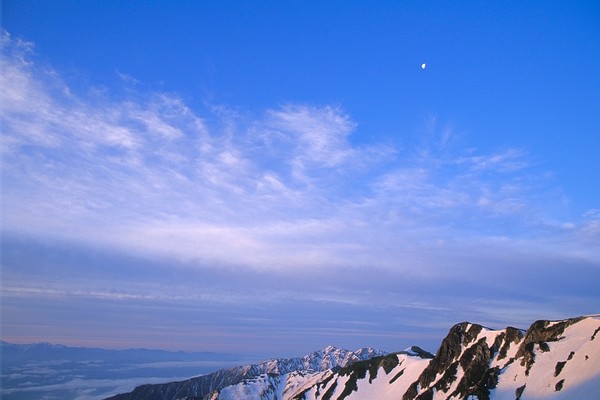 Moon Over the Chuo Alps at Dawn