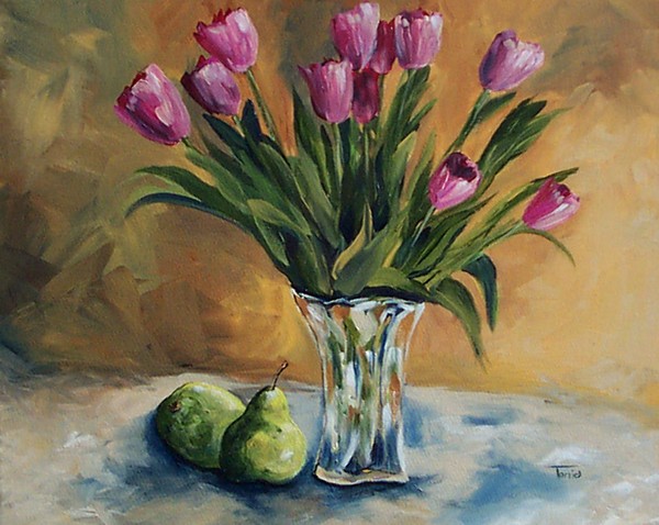 Pears and Pink Tulips