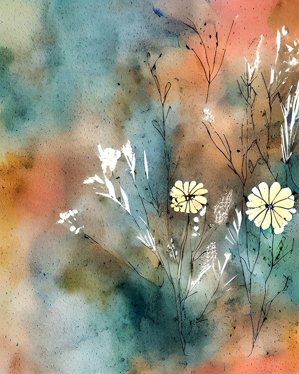 White and yellow watercolor floral botanical