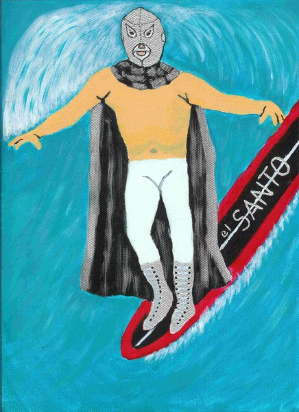 el Santo goes surfing