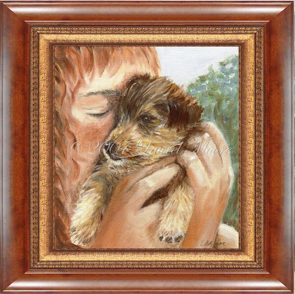 'Girl And Her Puppy' dog love painting