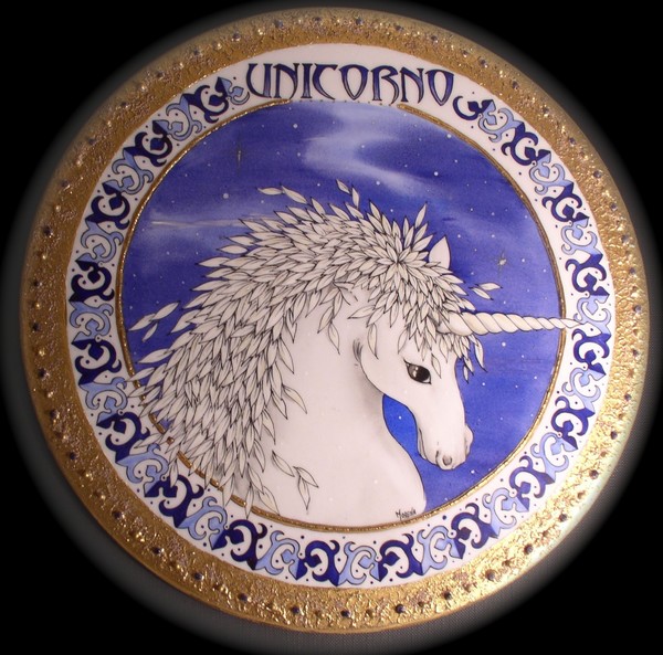porcelain round plate with a unicorn