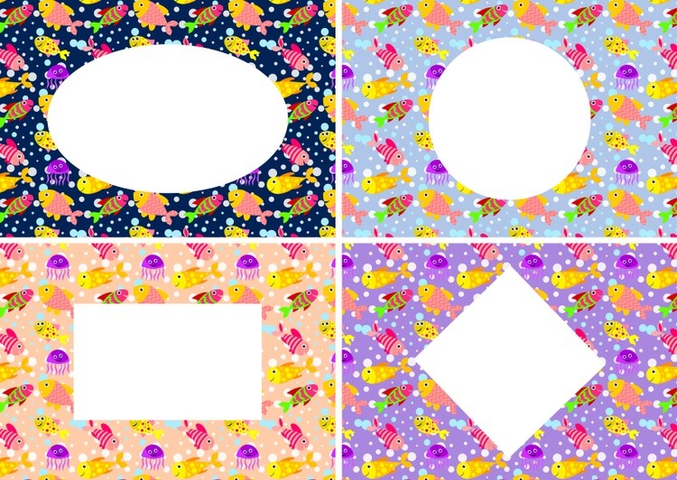 Four patterns with cute fish background