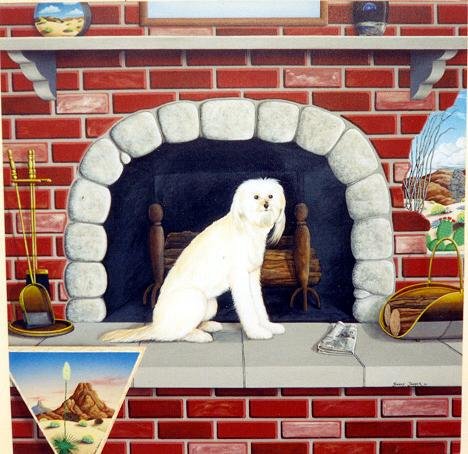 Dog on the Fireplace