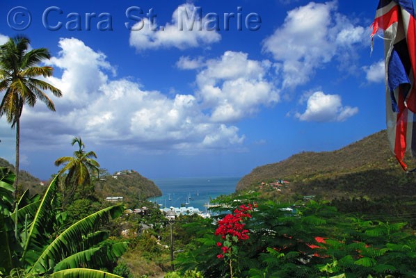 View of Bay in St.Lucia with Flag