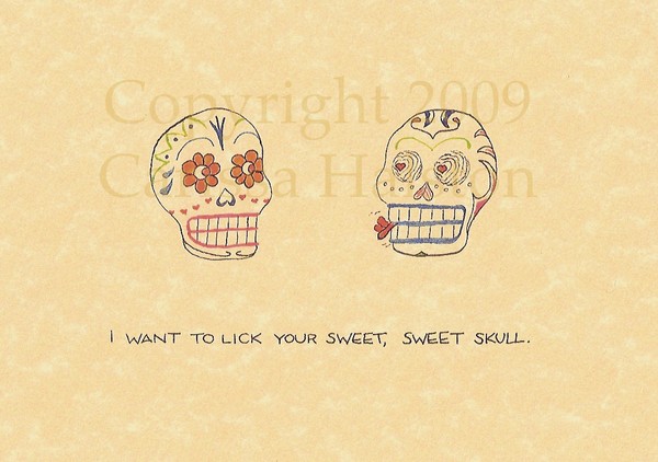 Mexican Sugar Skulls in Love by Carissa Halston, printed illustration