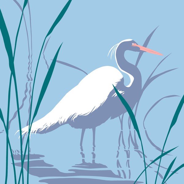 Egret Tropical Abstract - Square Format Art