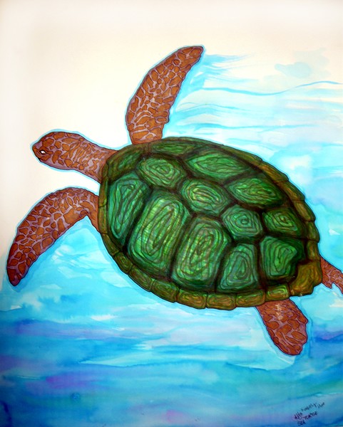 Turtle painting his way