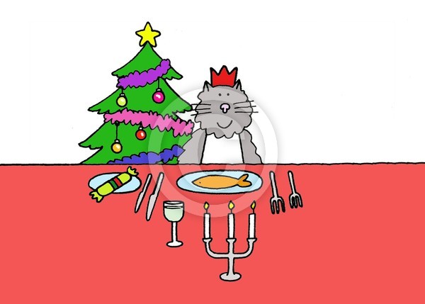 Cat enjoying Christmas dinner.