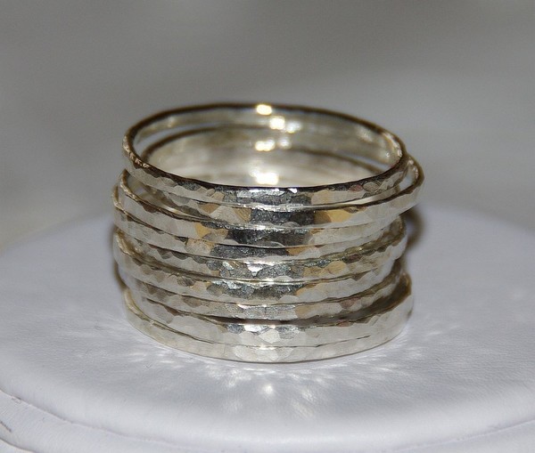 Handmade, hammered sterling silver stackable rings