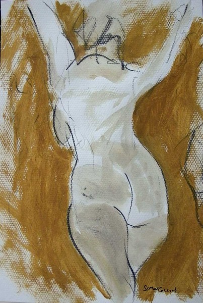 Nude Female Life Drawing - Charcoal and Acrylic