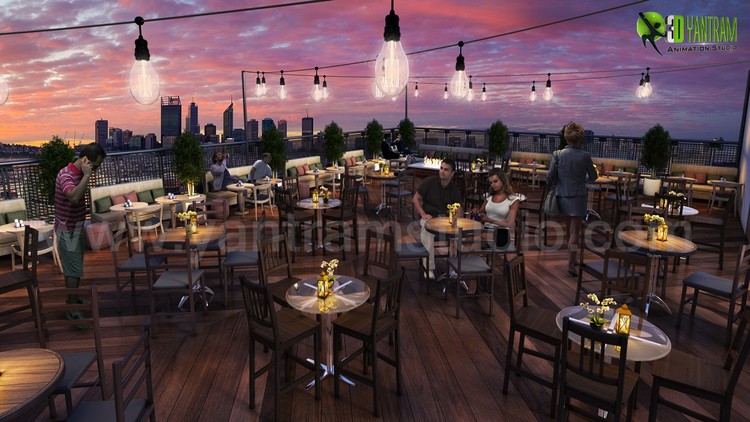 Rooftop Layout Lounge 3D Design Evening Sydney