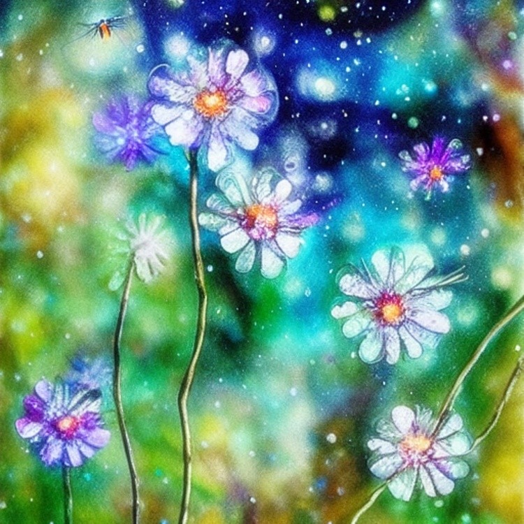 Daisies and cottonwood ink and water art