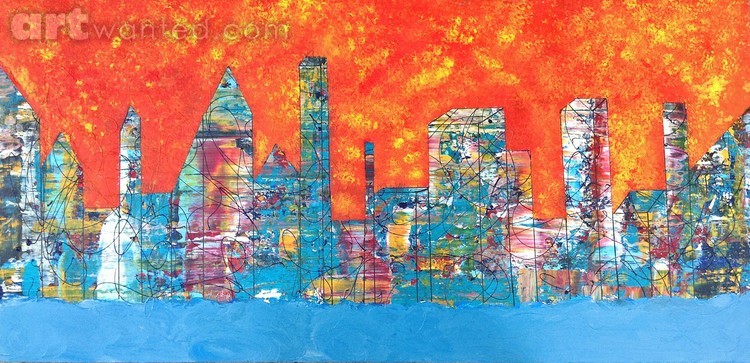 Hot Day in the City 48x24 abstract painting acryli