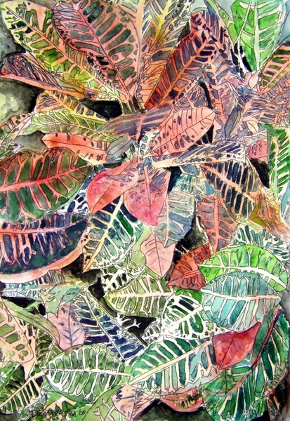 Croton tropical watercolor art painting