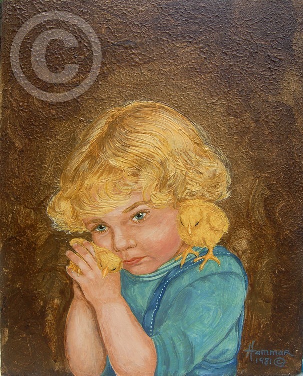 Girl  with Chicks Acrylic Painting