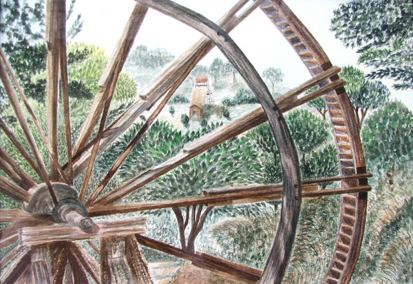Tailing Wheel Kennedy Mine - CA - Watercolor