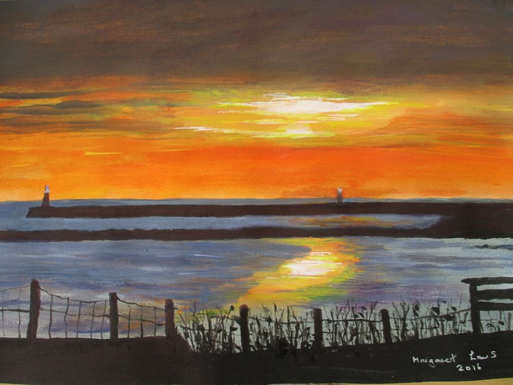 sunset painting of northumberland coast