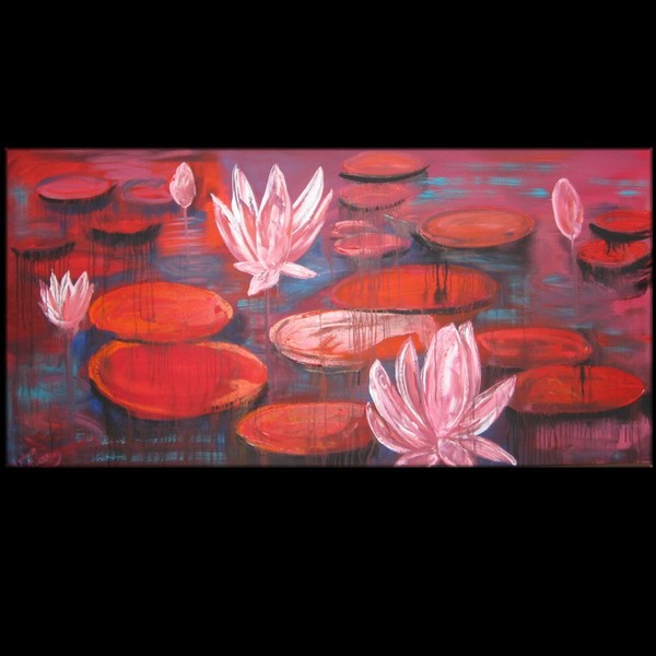 RED WATERLILLIES IN ABSTRACT 21529