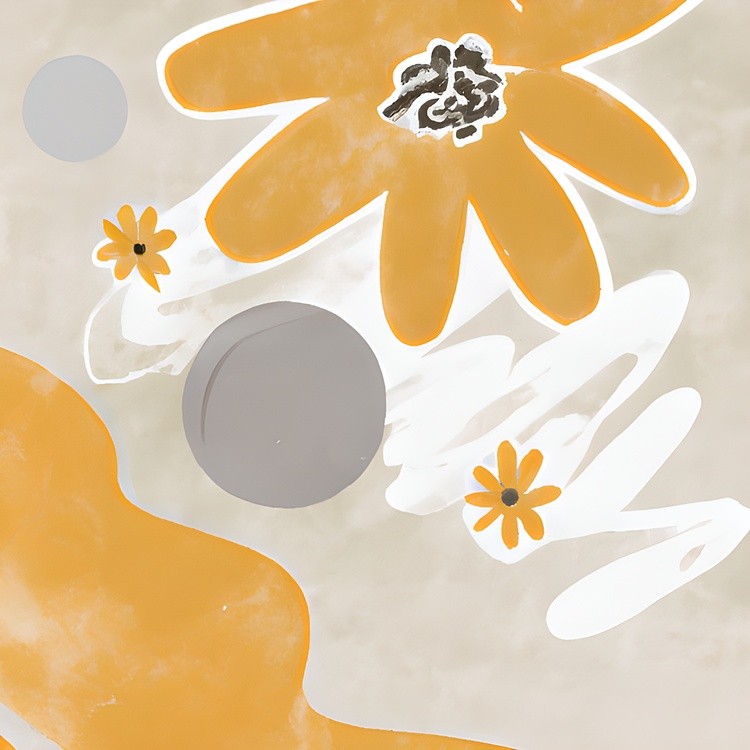 Orange and gray flowers minimalist painting