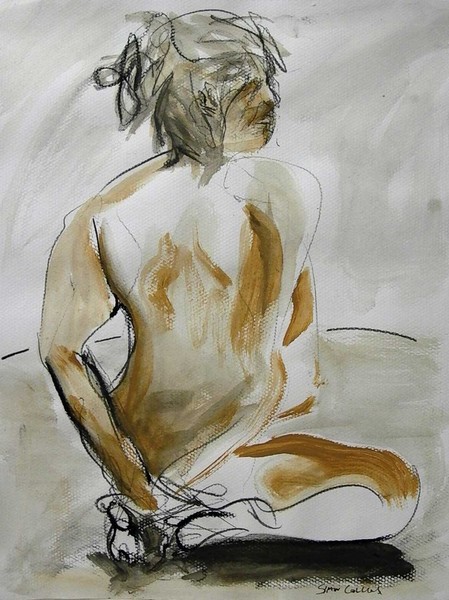 	 Nude Female Life Drawing - Charcoal and Acrylic
