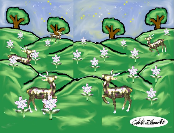 Golden Deer In An Emerald Valley