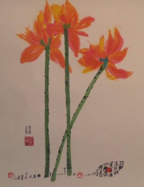 orange lotus with dropped petal 