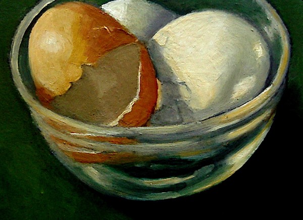 Cracked  Eggshells in a Glass Bowl
