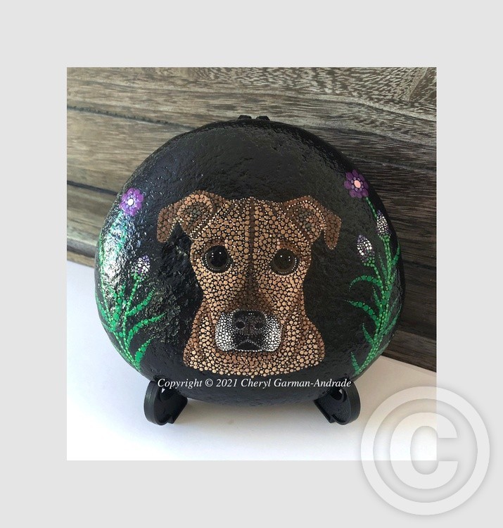 Stella Mixed Breed Dog Dot Art River Stone