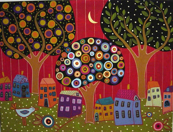 Trees, Houses and A Moon Painting