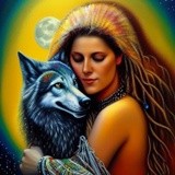 Wolf and native woman