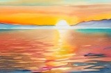 Watercolor lake sunset