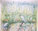 Herons & Flowers on the River (Copyright)
