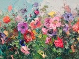 Spring Print, Flower Field Landscape Printable Art, Flower Meadow Oil Painting, Vintage Style decor,
