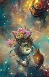 Cat With Flowers In Space