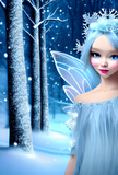 Cute 3d light blue Winter Fairy in the Forest